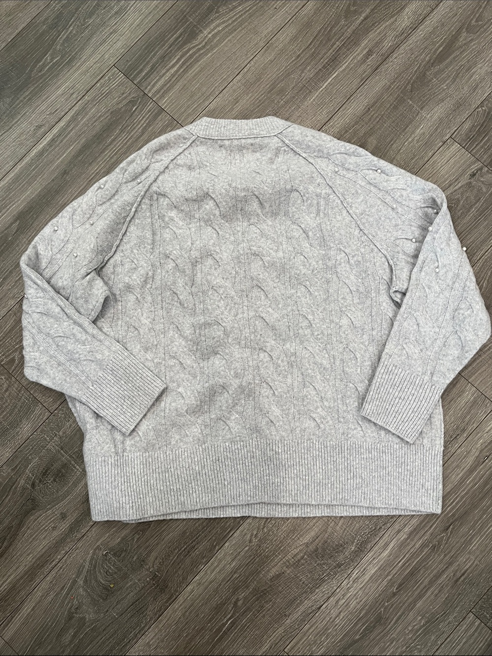 aerie Pearl-Embellished Light Gray Cable Crewneck Sweater - Picture 5 of 5
